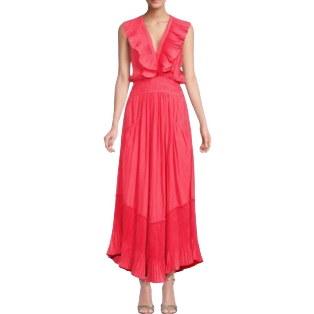 Ramy Brooke Women's Maxi Dress Coral Ruffled Pleated Size Small NWT